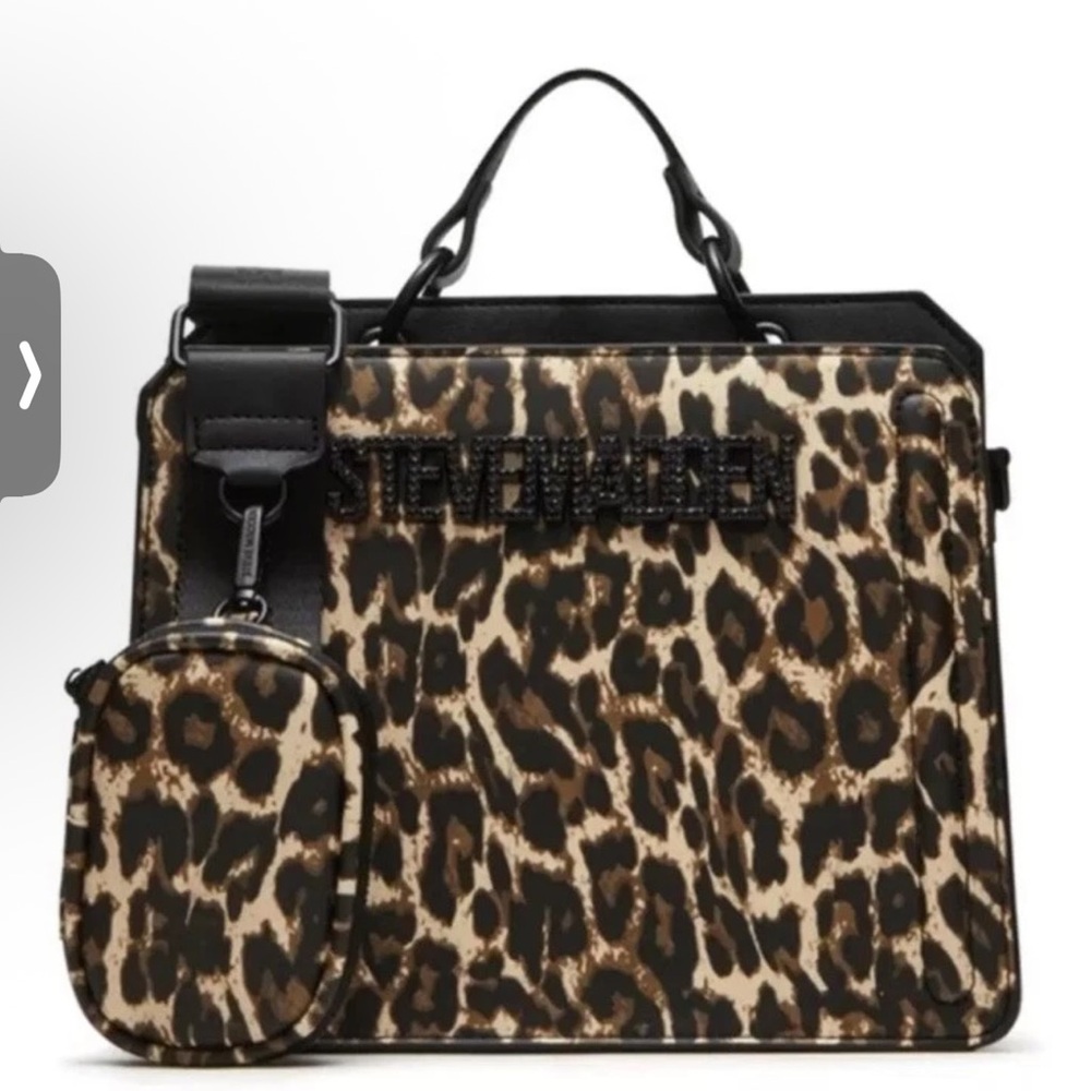 NWT STEVE MADDEN Bevelyn LEOPARD SATCHEL CROSSBODY BAG Black RHINESTONE TIKTOK